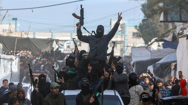 Combatientes de Hamas desfilando en la Franja de Gaza.