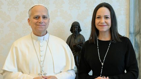 El papa León XIV recibió el lunes a la líder opositora venezolana y premio Nobel de la Paz María Corina Machado. El papa León XIV recibió el lunes a la líder opositora venezolana y premio Nobel de la Paz María Corina Machado.