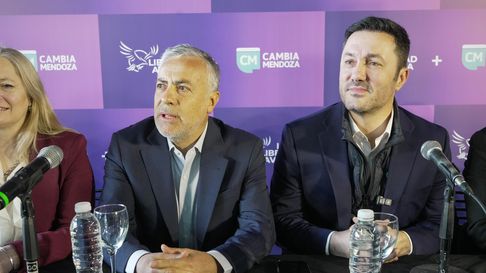 Luis Petri y Alfredo Cornejo en la presentación de la lista de la alianza LLA-Cambia Mendoza. Luis Petri y Alfredo Cornejo en la presentación de la lista de la alianza LLA-Cambia Mendoza.