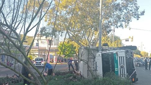 Camión de basura volcó sobre la costanera Camión de basura volcó sobre la costanera