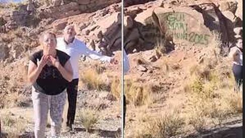 Tres turistas que vandalizaron piedras en Potrerillos deberán pagar una multa millonaria y hacer tareas comunitarias en Buenos Aires. Tres turistas que vandalizaron piedras en Potrerillos deberán pagar una multa millonaria y hacer tareas comunitarias en Buenos Aires.