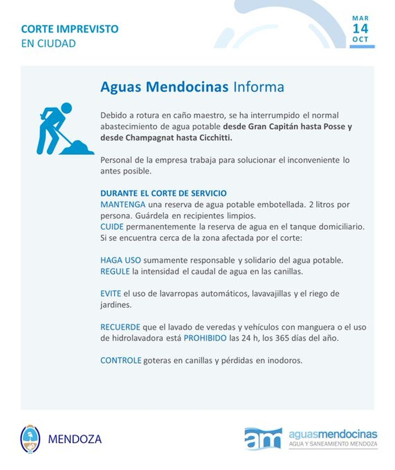 El comunicado de Aysam sobre el corte de agua en Ciudad. El comunicado de Aysam sobre el corte de agua en Ciudad. 