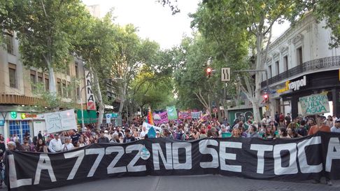 La enorme bandera por la Ley 7722 que marcha en las calles de Mendoza desde hace años. La enorme bandera por la Ley 7722 que marcha en las calles de Mendoza desde hace años.
