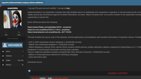 Exponen una supuesta filtración masiva de datos vinculados a ciudadanos argentinos. Exponen una supuesta filtración masiva de datos vinculados a ciudadanos argentinos.